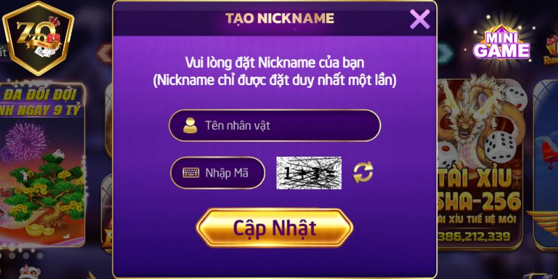 Hướng dẫn đăng ký Zozo68 thành công ngay lần đầu 8 Tạo nickname để trải nghiệm trò chơi tại cổng game