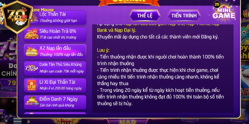 Khuyến mãi Zozo68 cực sốc - Ưu đãi lớn không thể bỏ lỡ 7 Khuyến mãi X2 Nạp lần đầu cho hội viên