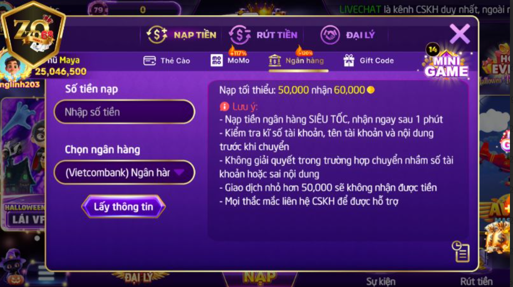Bật mí cách nạp tiền Zozo68 nhanh chóng, dễ hiểu nhất 13 Nạp tiền qua ngân hàng
