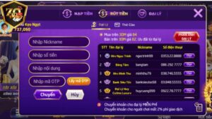 Chọn mục rút tiền Zozo68